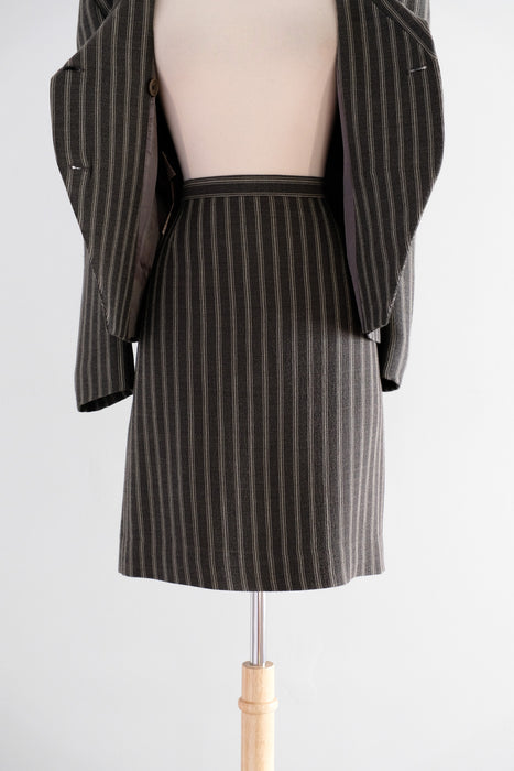 Vintage Early  1990's Charcoal Pinstripe Dress Suit by Giorgio Armani / M