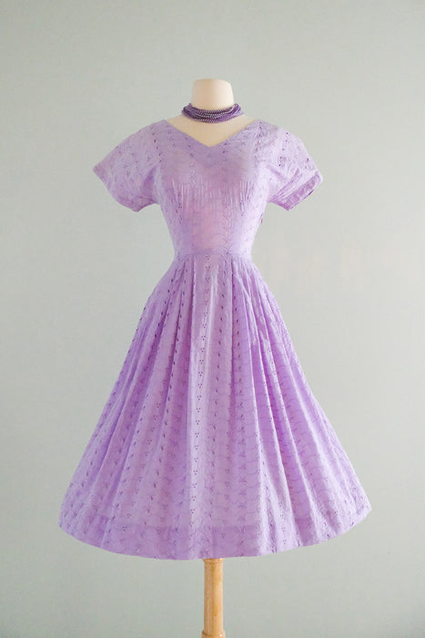 Darling 1950's Lavendar Eyelet Cotton Sundress / Sz SM