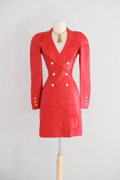 Vintage 1980's RED HOT Leather Mini Dress by North Beach / S