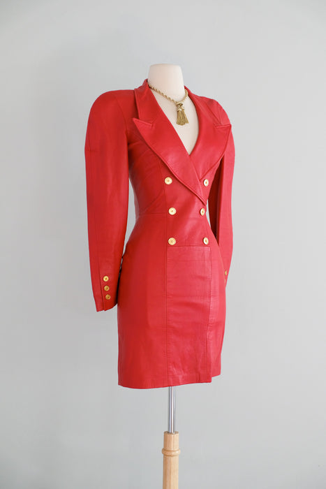 Vintage 1980's RED HOT Leather Mini Dress by North Beach / S