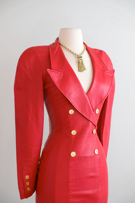 Vintage 1980's RED HOT Leather Mini Dress by North Beach / S