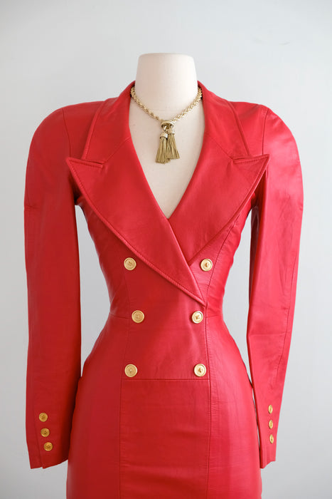 Vintage 1980's RED HOT Leather Mini Dress by North Beach / S