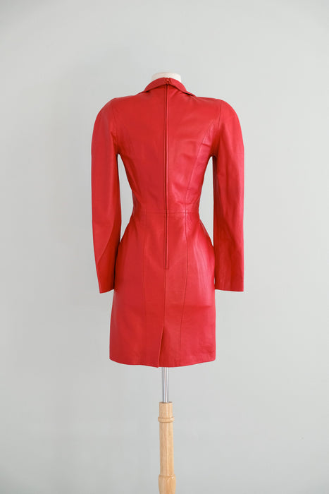 Vintage 1980's RED HOT Leather Mini Dress by North Beach / S