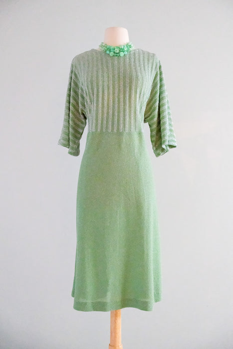 DAZZLING 1970's Lime Green Lurex Knit Party Dress / Sz ML