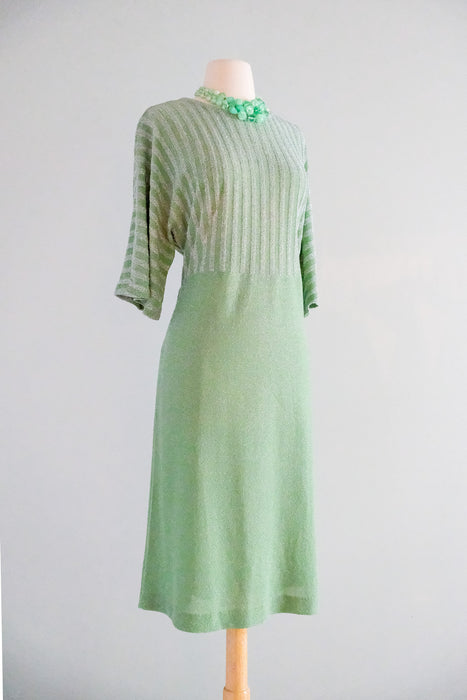 DAZZLING 1970's Lime Green Lurex Knit Party Dress / Sz ML