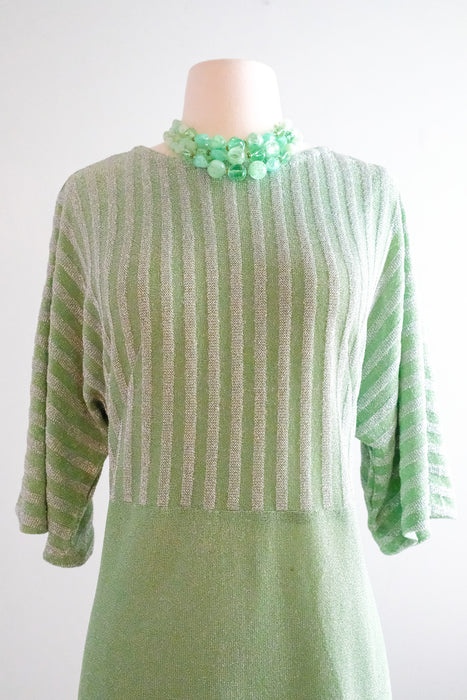 DAZZLING 1970's Lime Green Lurex Knit Party Dress / Sz ML