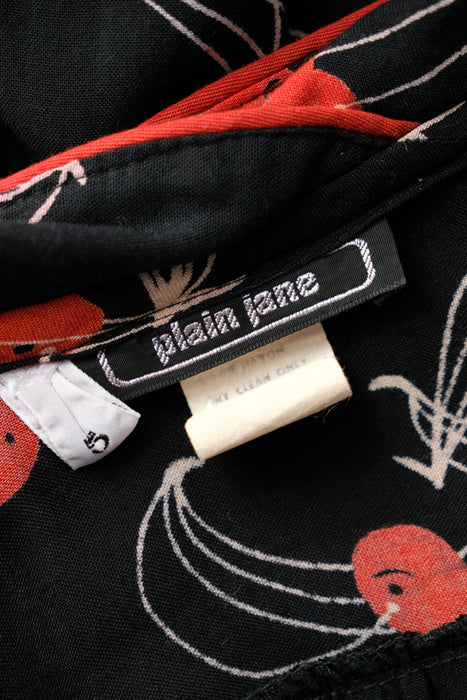 Vintage 1970's Sweet Cherry Rayon Day Dress by Sweet Jane / XS