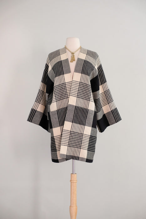 Vintage 1970’s Black & Ivory Plaid Wool Jacket From Townsends / M