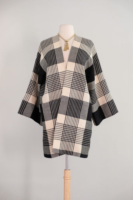 Vintage 1970’s Black & Ivory Plaid Wool Jacket From Townsends / M