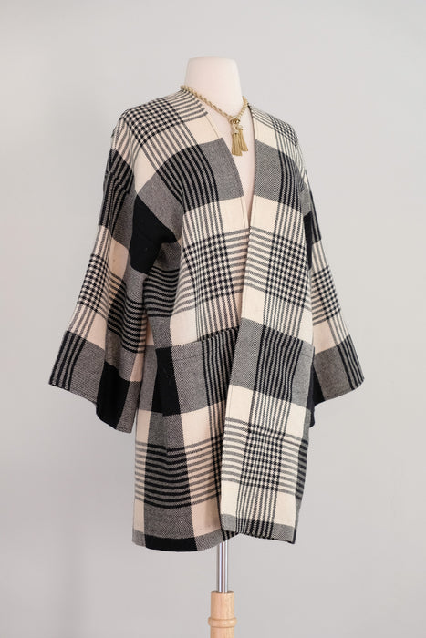 Vintage 1970’s Black & Ivory Plaid Wool Jacket From Townsends / M