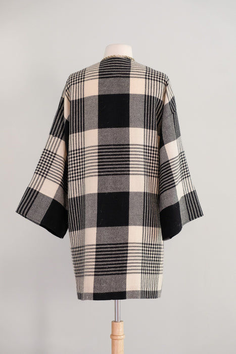 Vintage 1970’s Black & Ivory Plaid Wool Jacket From Townsends / M