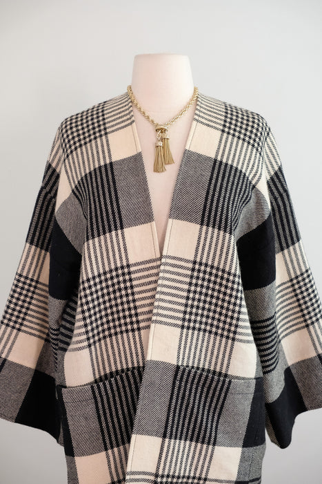 Vintage 1970’s Black & Ivory Plaid Wool Jacket From Townsends / M