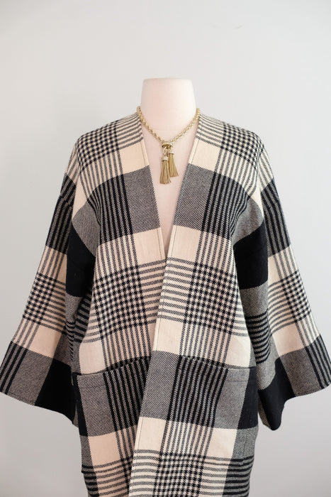 Vintage 1970’s Black & Ivory Plaid Wool Jacket From Townsends / M