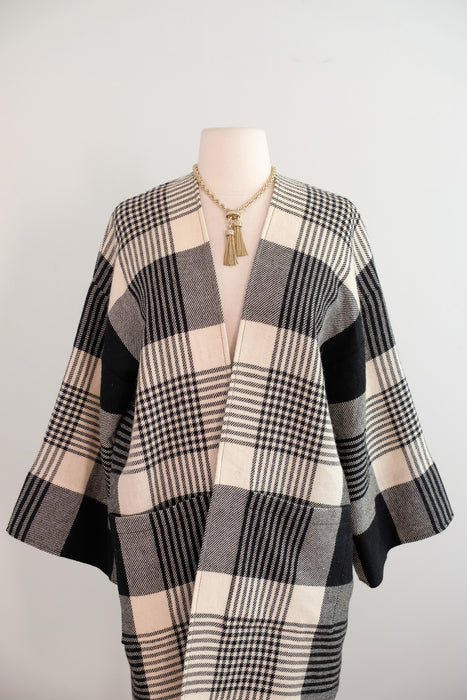 Vintage 1970’s Black & Ivory Plaid Wool Jacket From Townsends / M