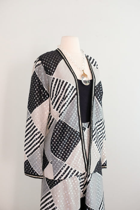 Vintage 1970's DISCO QUEEN Silver Lurex Plaid Palazzo Pants with Matching Jacket / M