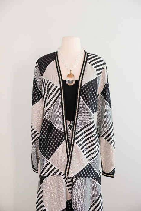 Vintage 1970's DISCO QUEEN Silver Lurex Plaid Palazzo Pants with Matching Jacket / M