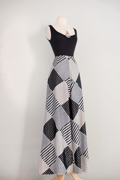 Vintage 1970's DISCO QUEEN Silver Lurex Plaid Palazzo Pants with Matching Jacket / M