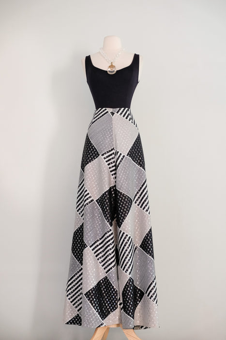 Vintage 1970's DISCO QUEEN Silver Lurex Plaid Palazzo Pants with Matching Jacket / M