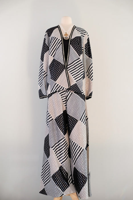 Vintage 1970's DISCO QUEEN Silver Lurex Plaid Palazzo Pants with Matching Jacket / M