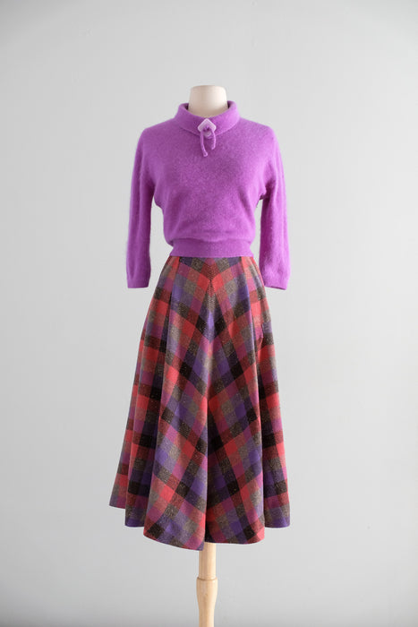 Vintage 1950's Purple Angora Wool Knit Sweater by Fully Fashioned / M
