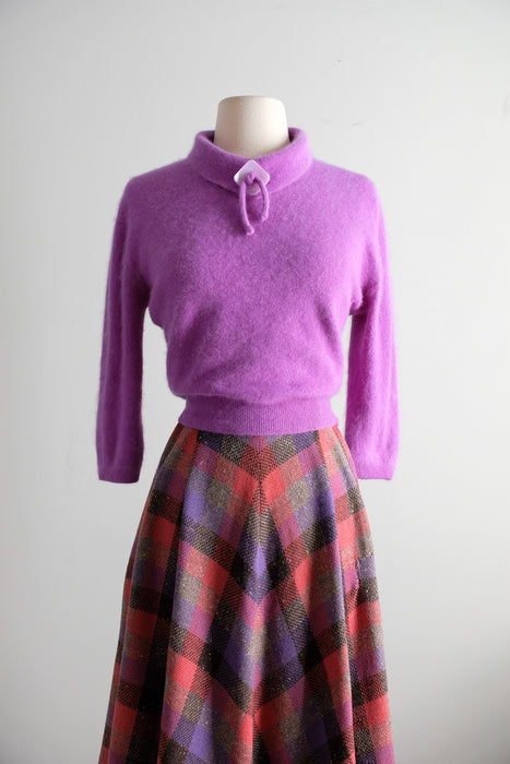 Vintage 1950's Purple Angora Wool Knit Sweater by Fully Fashioned / M