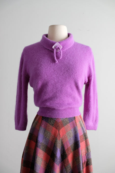 Vintage 1950's Purple Angora Wool Knit Sweater by Fully Fashioned / M