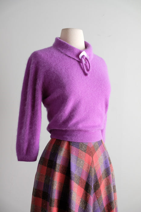 Vintage 1950's Purple Angora Wool Knit Sweater by Fully Fashioned / M
