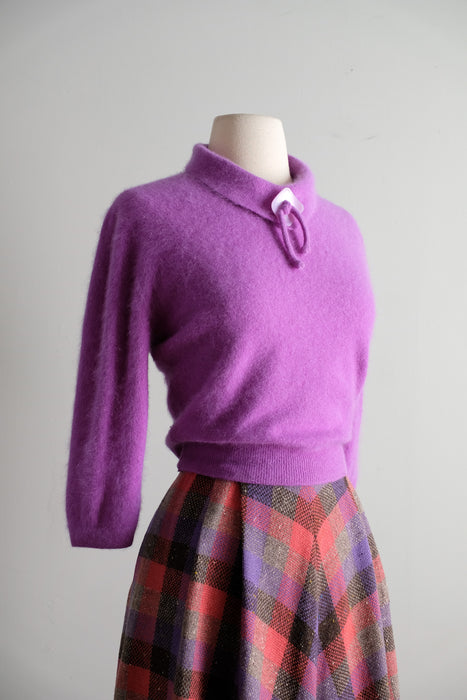 Vintage 1950's Purple Angora Wool Knit Sweater by Fully Fashioned / M