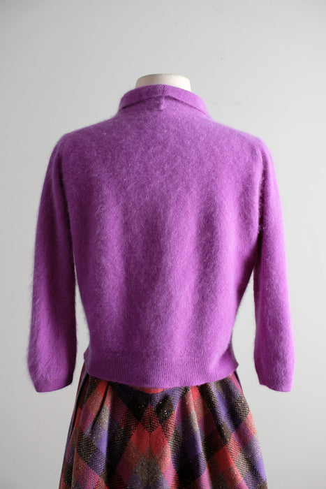 Vintage 1950's Purple Angora Wool Knit Sweater by Fully Fashioned / M