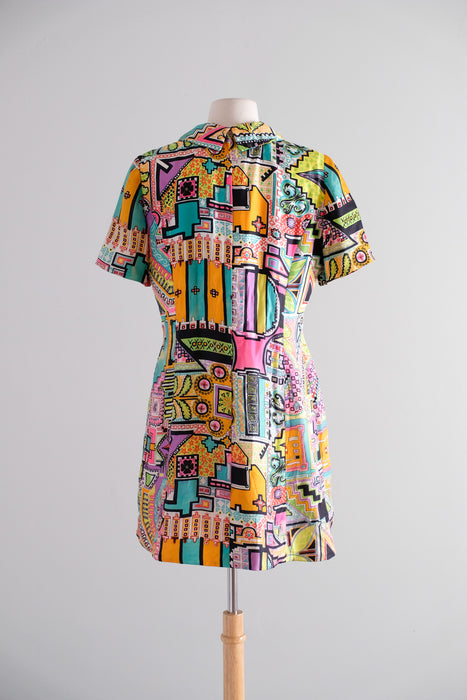 Vintage 1960's Electric Mosaic Mod Shift Dress by Sara Fredericks / M