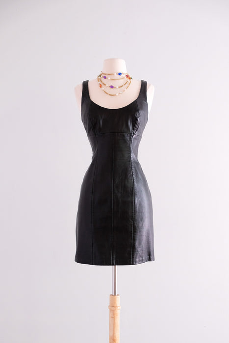 HOT HOT HOT 1980's Black Leather Michael  Hoban for North Beach Mini Dress / Sz S/M