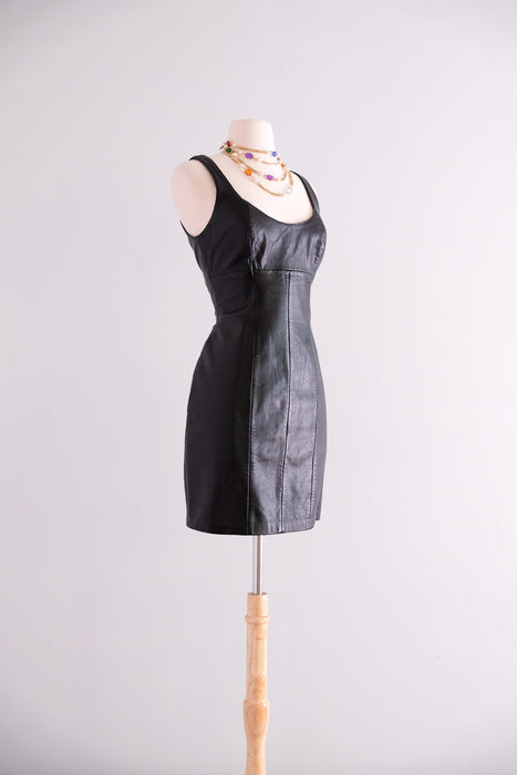 HOT HOT HOT 1980's Black Leather Michael  Hoban for North Beach Mini Dress / Sz S/M