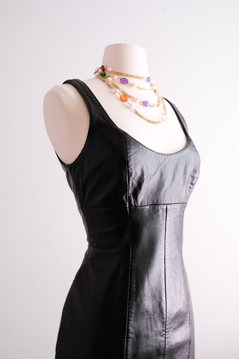 HOT HOT HOT 1980's Black Leather Michael  Hoban for North Beach Mini Dress / Sz S/M