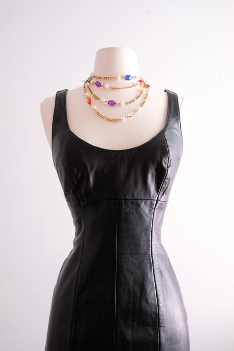 HOT HOT HOT 1980's Black Leather Michael  Hoban for North Beach Mini Dress / Sz S/M