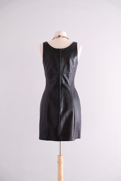 HOT HOT HOT 1980's Black Leather Michael  Hoban for North Beach Mini Dress / Sz S/M