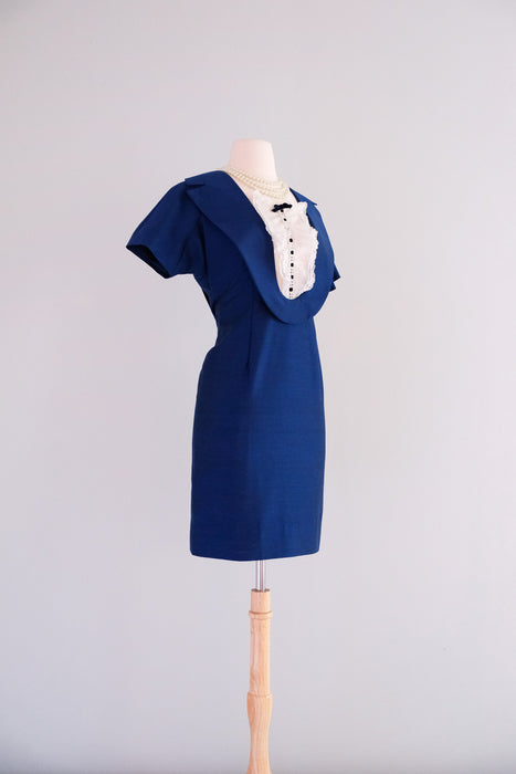 Sophisticated 1960's Navy Blue Mod Tuxedo Dress / Sz M/L