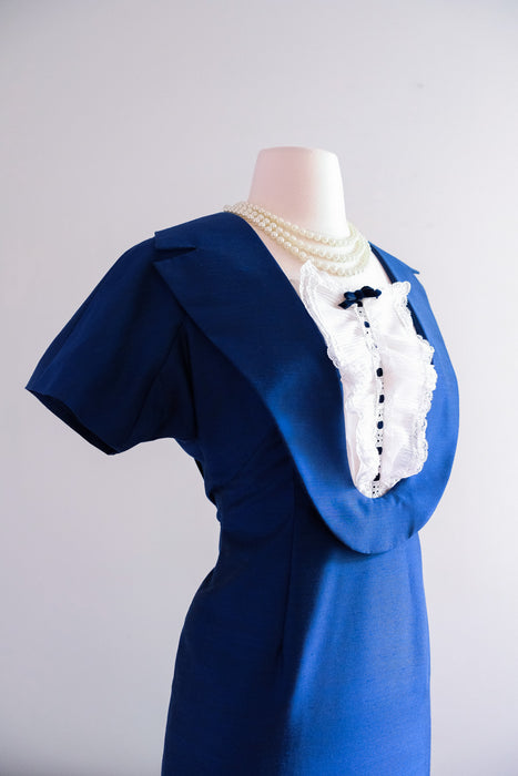 Sophisticated 1960's Navy Blue Mod Tuxedo Dress / Sz M/L