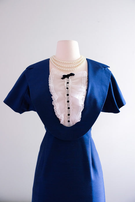 Sophisticated 1960's Navy Blue Mod Tuxedo Dress / Sz M/L