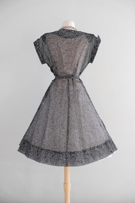 Vintage 1950's Sheer Nylon Printed Lace Party Dress / M