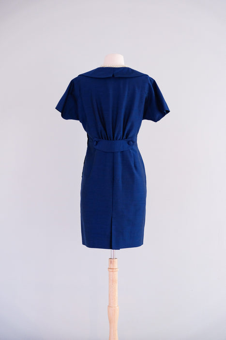 Sophisticated 1960's Navy Blue Mod Tuxedo Dress / Sz M/L