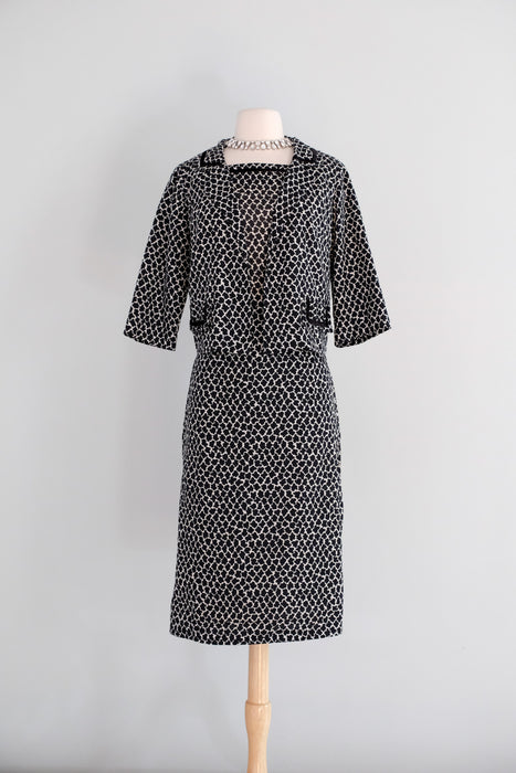 Vintage 1950's Black & White Cotton Wiggle Dress with Jacket by Paulette/ M