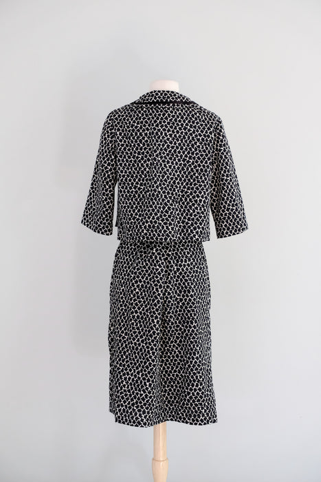 Vintage 1950's Black & White Cotton Wiggle Dress with Jacket by Paulette/ M