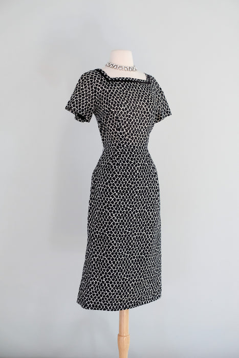 Vintage 1950's Black & White Cotton Wiggle Dress with Jacket by Paulette/ M