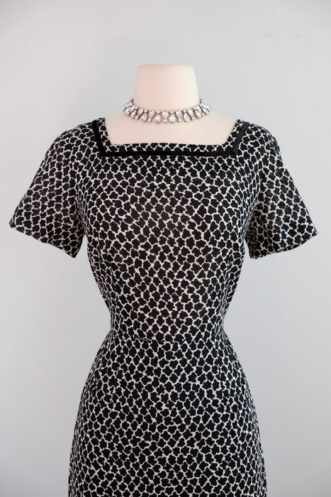 Vintage 1950's Black & White Cotton Wiggle Dress with Jacket by Paulette/ M