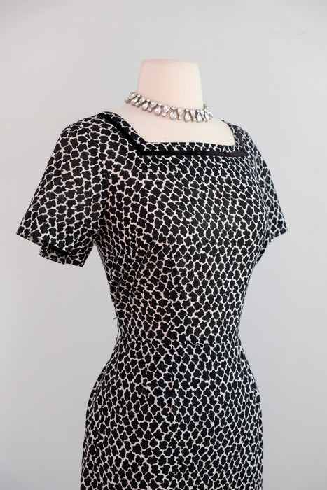Vintage 1950's Black & White Cotton Wiggle Dress with Jacket by Paulette/ M