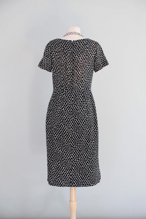 Vintage 1950's Black & White Cotton Wiggle Dress with Jacket by Paulette/ M