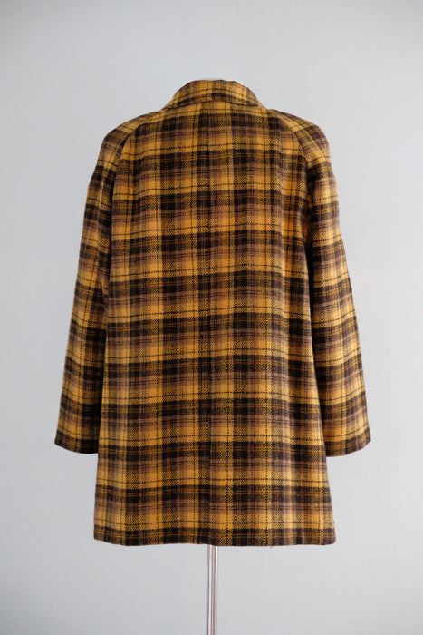 Vintage 1960's Goldenrod & Hickory Plaid Wool Coat From Nordstrom Best / ML