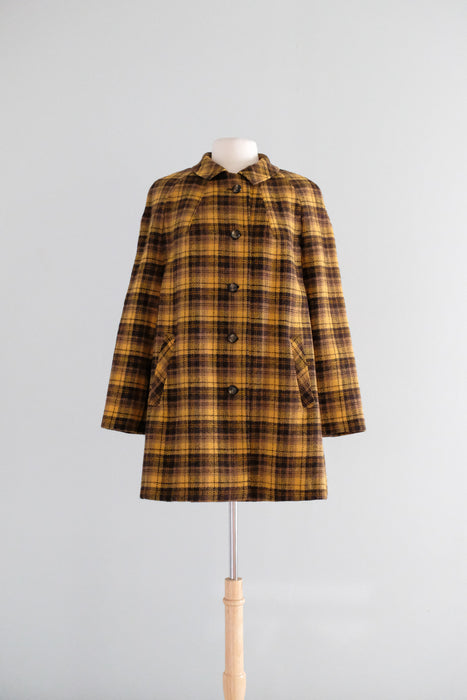 Vintage 1960's Goldenrod & Hickory Plaid Wool Coat From Nordstrom Best / ML