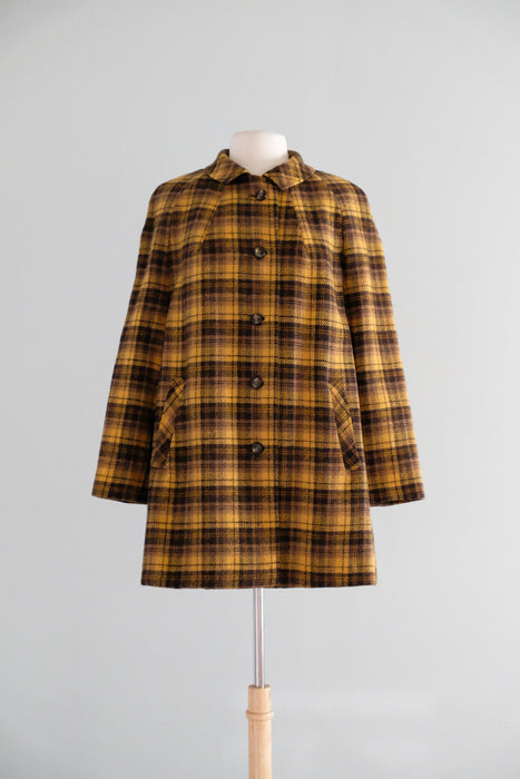 Vintage 1960's Goldenrod & Hickory Plaid Wool Coat From Nordstrom Best / ML
