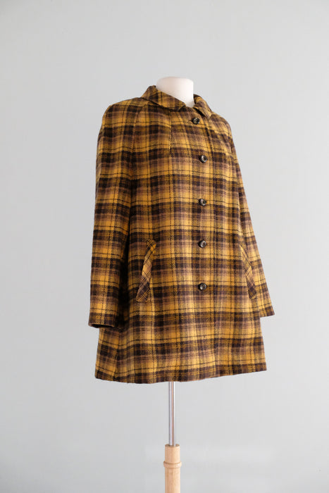 Vintage 1960's Goldenrod & Hickory Plaid Wool Coat From Nordstrom Best / ML